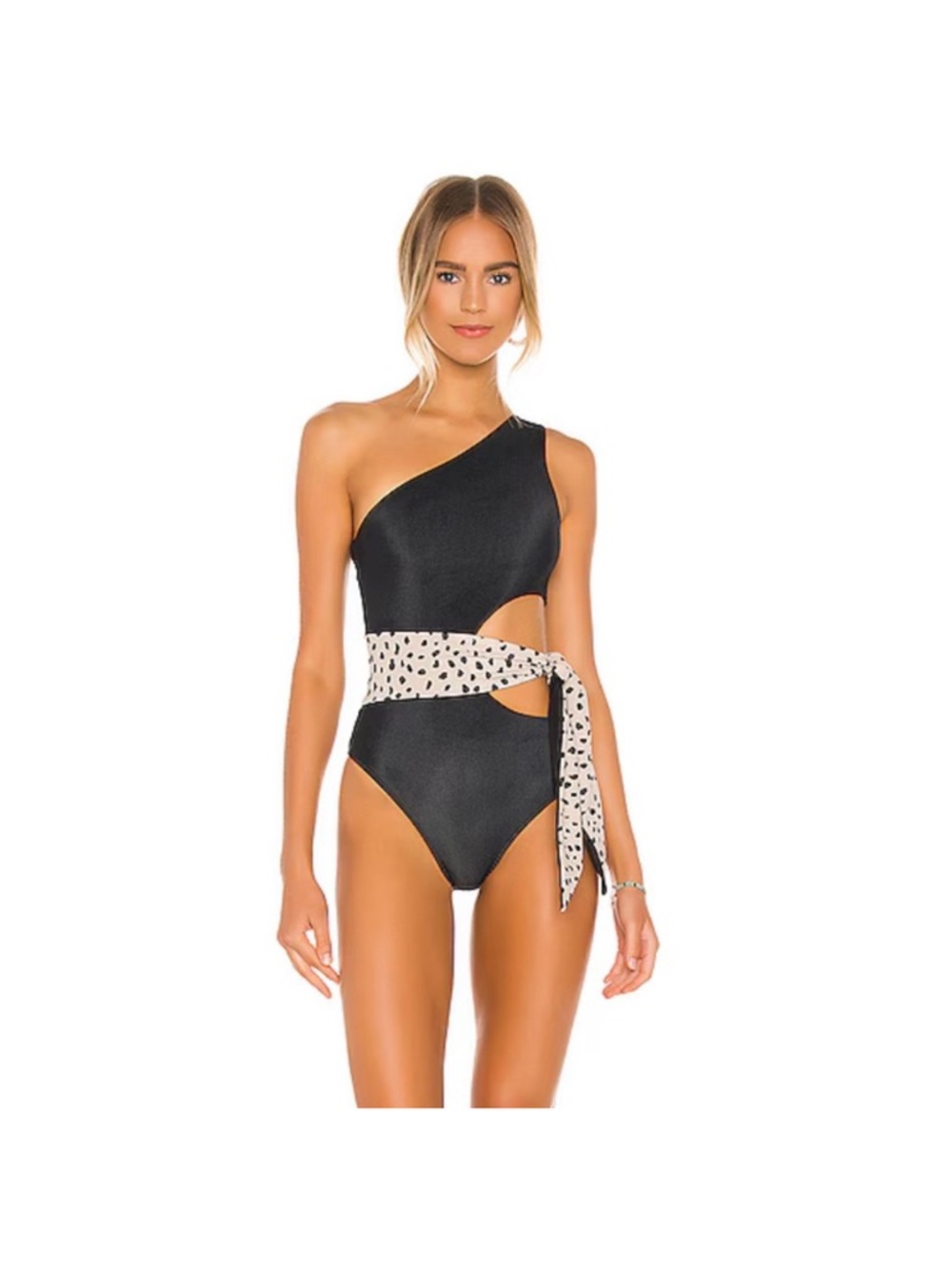 Beach Riot Black One-Shoulder Swimsuit with Sash